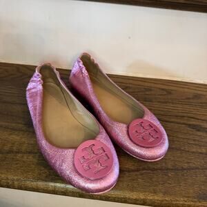 Tory Burch Minnie Travel Flat Metallic Pink Balletcore Size 7